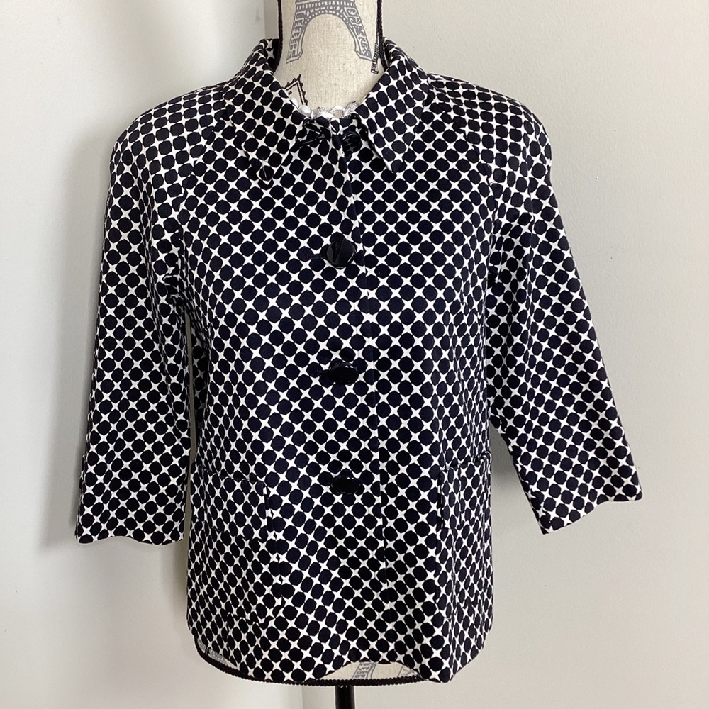Talbots Women’s Black White Polkadot Blazer 3/4 Sleeves Black Shiny Button